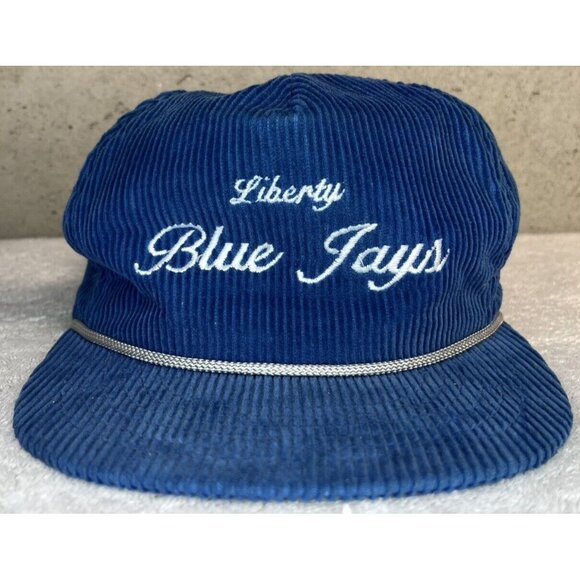 Vintage 80s Liberty Bluejays - Blue Corduroy Strapback Hat - Liberty MO USA